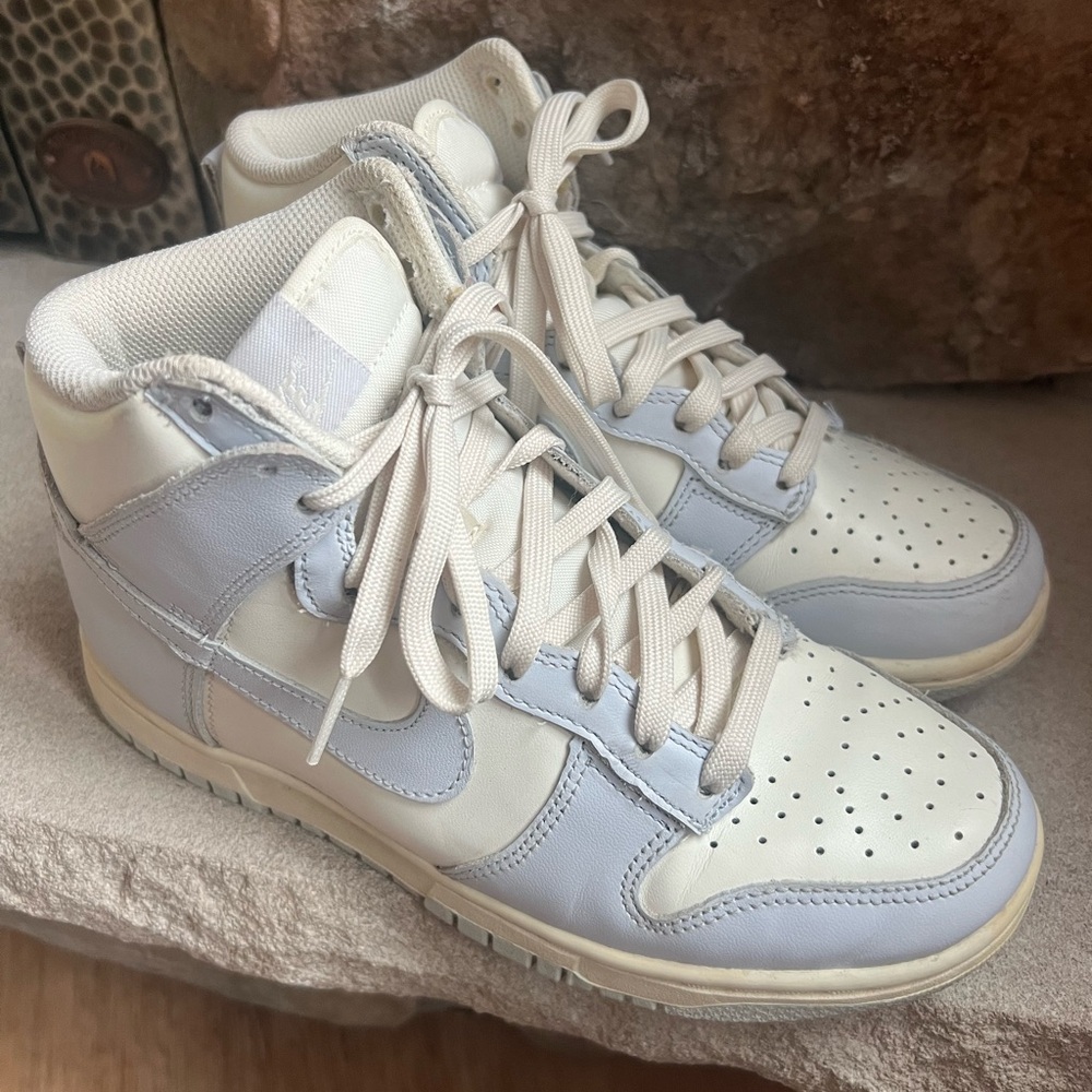 Nike Dunk Light Blue and Cream High-Top Sneakers 5.5